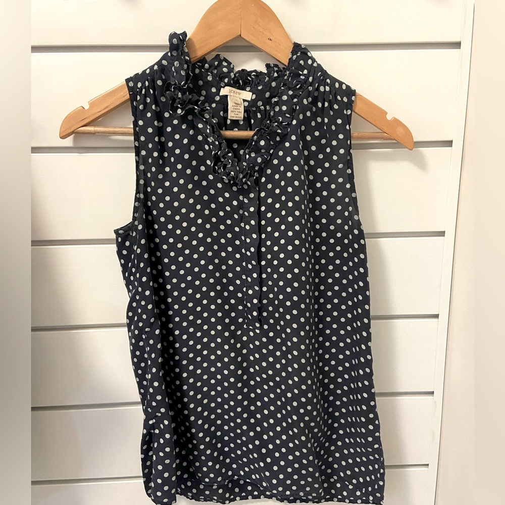 J. Crew silk shirt 🔵 navy blue w/ polka dots